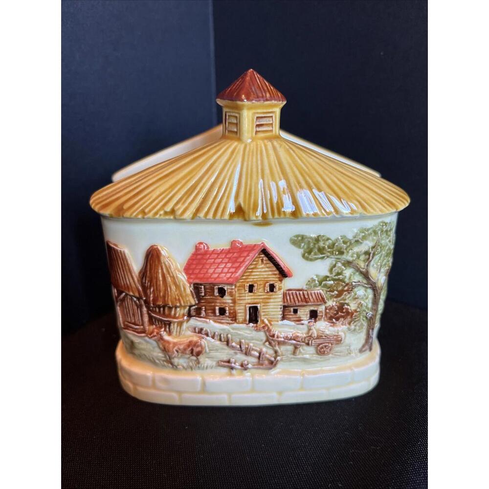 Vintage 1981 Porcelian Sears Roebuck Country Scene Napkin/ Letter Holder Japan